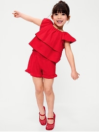 Image number 1 showing, Short-Sleeve Ruffled Linen-Blend Top and Shorts Set for Toddler Girls