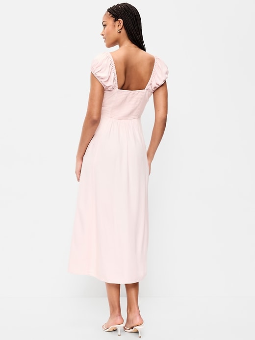 L'image numéro 2 présente Robe mi-longue ajustée et évasée à manches courtes