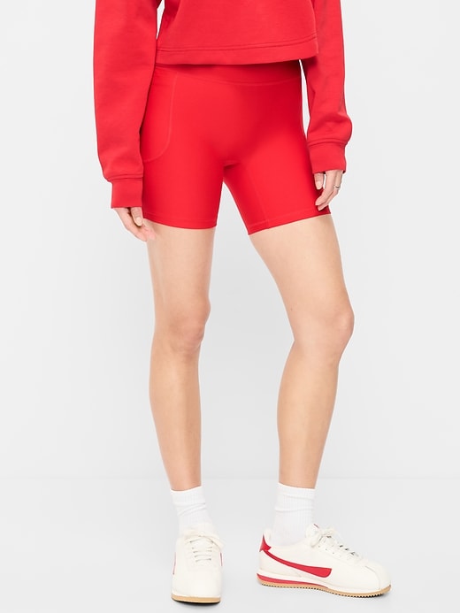 Image number 1 showing, Extra-High Waisted PowerSoft Boundless Pocket Biker Shorts-- 6-inch inseam - No Front Seam