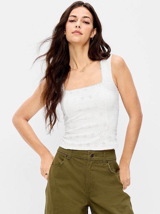Image number 1 showing, Seamed-Bodice Eyelet Tank Top