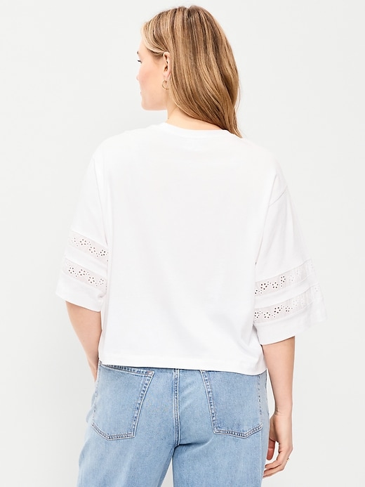 Image number 7 showing, Vintage Crew-Neck Cropped Lace-Trim T-Shirt