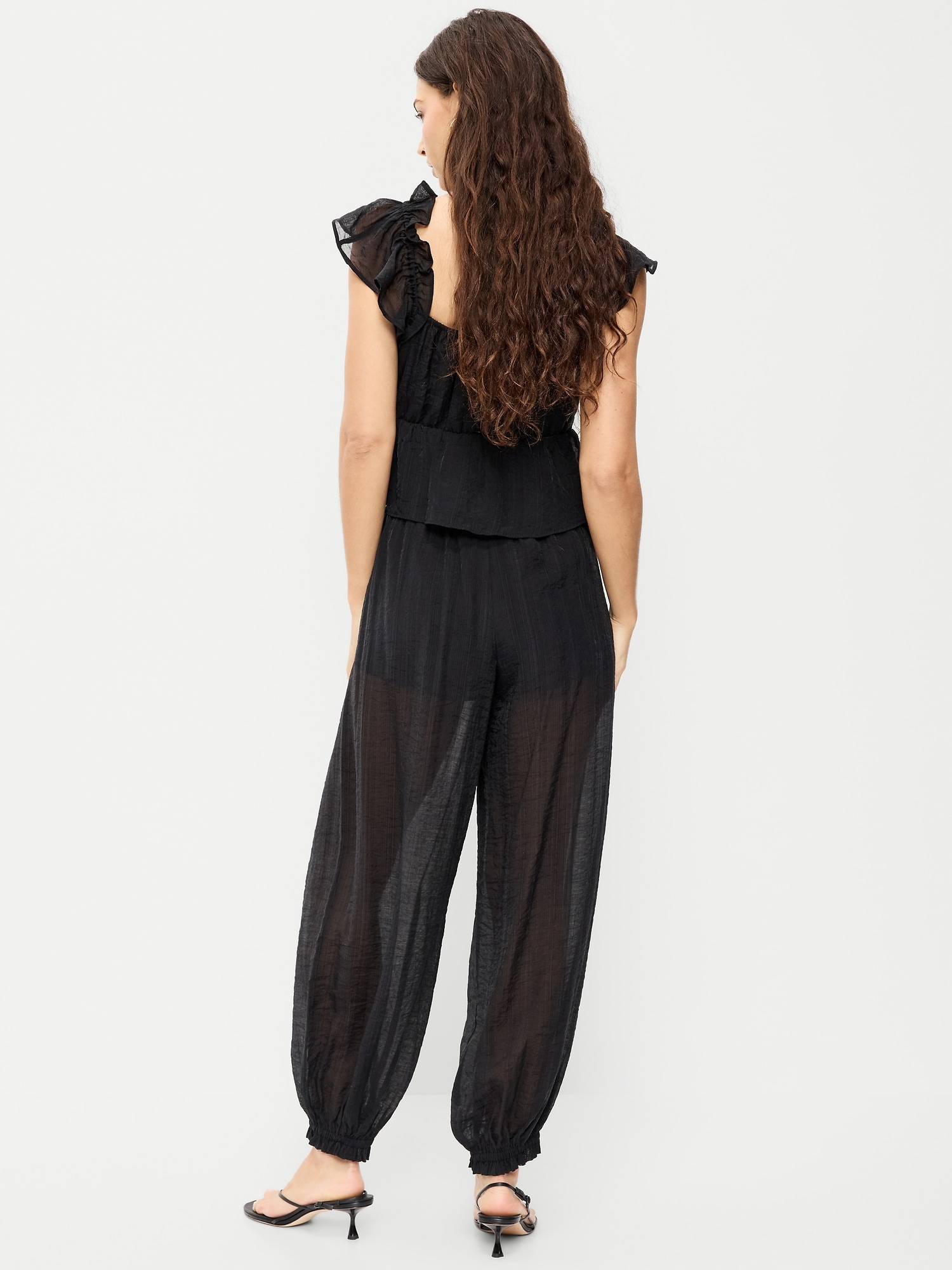 High-Waisted Sheer Chiffon Harem Pants