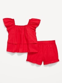 Image number 2 showing, Short-Sleeve Ruffled Linen-Blend Top and Shorts Set for Toddler Girls