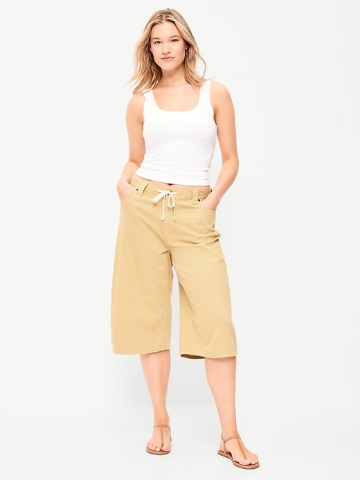 Image number 5 showing, Mid-Rise Baggy Drawstring Wide-Leg Culotte Pants