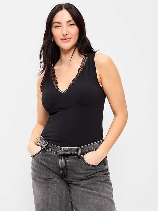 Image number 6 showing, Sleeveless Lace-Trim V-Neck Ribbed Top