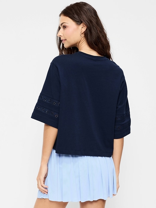 Image number 2 showing, Vintage Crew-Neck Cropped Lace-Trim T-Shirt