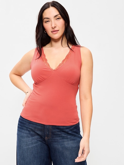 Image number 6 showing, Sleeveless Lace-Trim V-Neck Ribbed Top