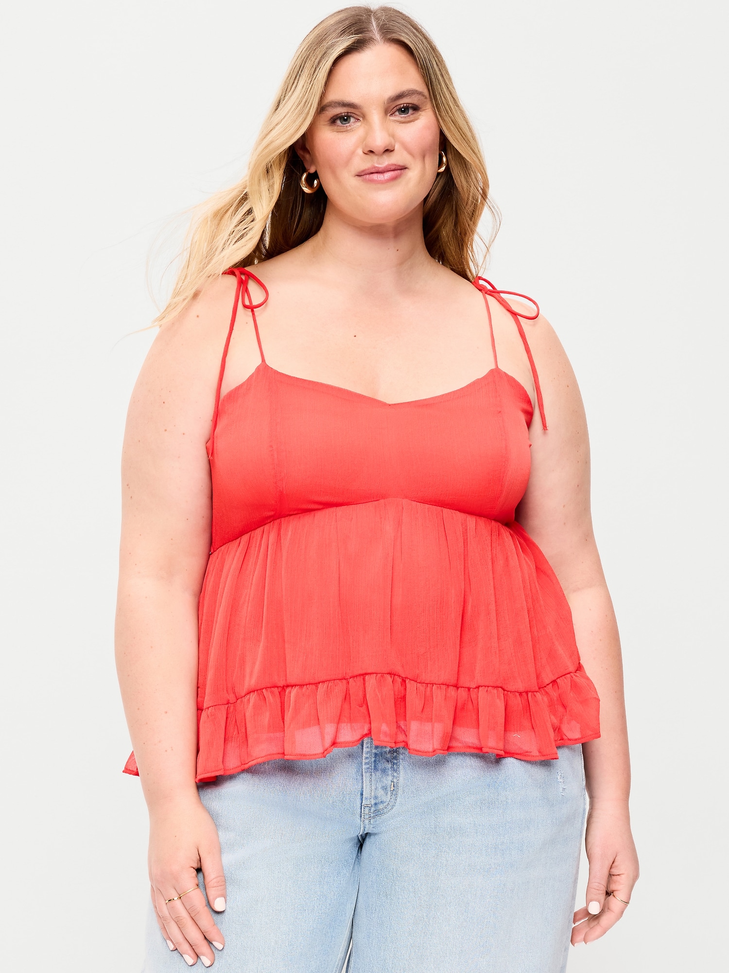 Chiffon Semi-Sheer Tie-Strap Cami Top