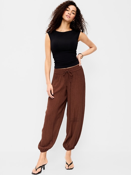 Image number 1 showing, High-Waisted Crinkle Chiffon Harem Pants