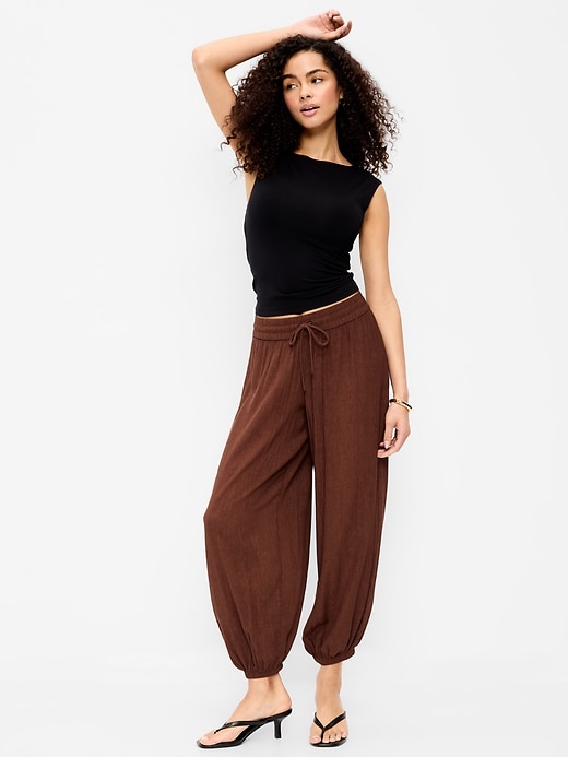 Image number 5 showing, High-Waisted Crinkle Chiffon Harem Pants