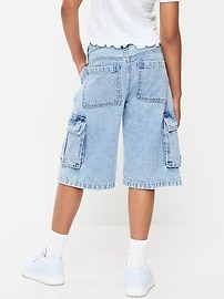 Image number 2 showing, Mid-Rise Ultra Baggy Cargo Jean Shorts for Girls