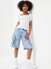 Image number 3 showing, Mid-Rise Ultra Baggy Cargo Jean Shorts for Girls