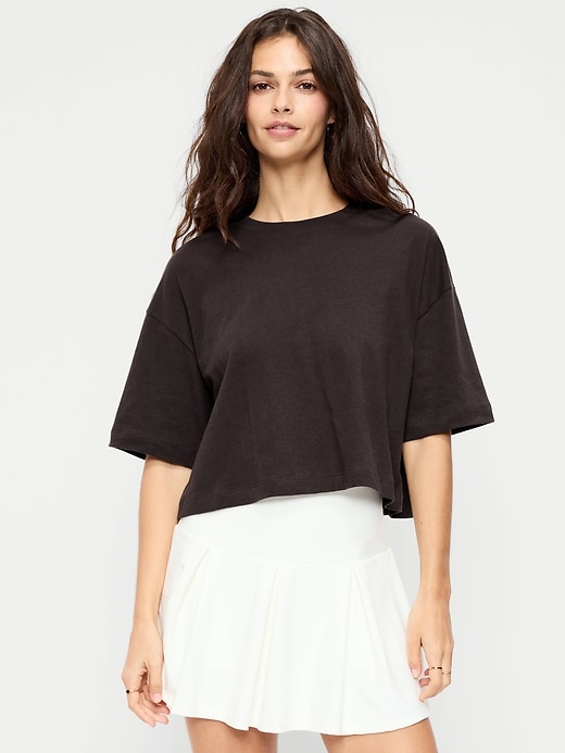 Image number 1 showing, Vintage Crew-Neck Oversized Crop T-Shirt