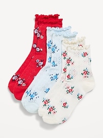 Image number 1 showing, Ruffled Pointelle-Knit Quarter-Crew Socks 3-Pack for Girls