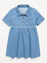 Image number 2 showing, Short-Sleeve Denim Shirt Dress for Toddler Girls