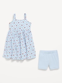 Image number 3 showing, Printed Sleeveless Crinkled Dress and Biker Shorts Set for Toddler Girls