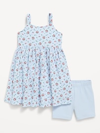 Image number 1 showing, Printed Sleeveless Crinkled Dress and Biker Shorts Set for Toddler Girls