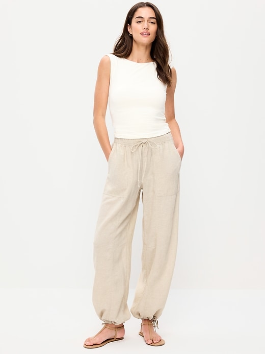 Image number 1 showing, Mid-Rise Linen-Blend Utility Pants