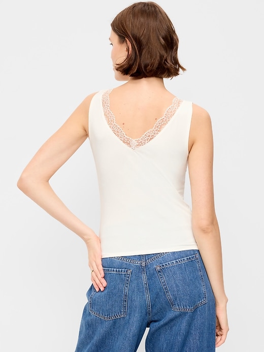 Image number 2 showing, Sleeveless Lace-Trim V-Neck Ribbed Top