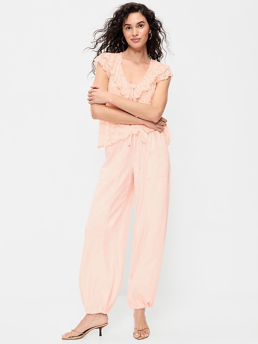 Image number 1 showing, Mid-Rise Linen-Blend Cinched-Ankle Pants