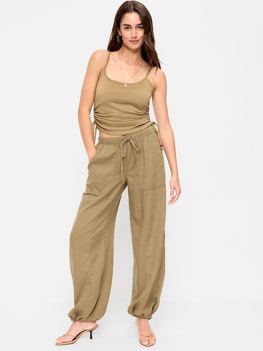 Image number 1 showing, Mid-Rise Linen-Blend Cinched-Ankle Pants