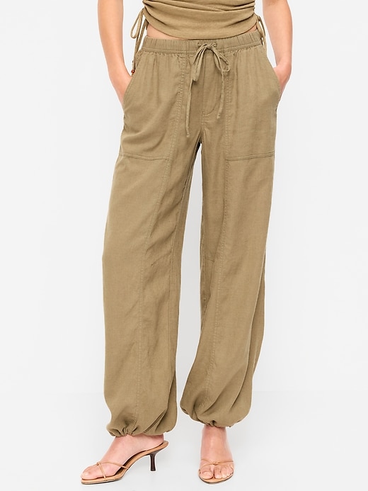 Image number 2 showing, Mid-Rise Linen-Blend Cinched-Ankle Pants