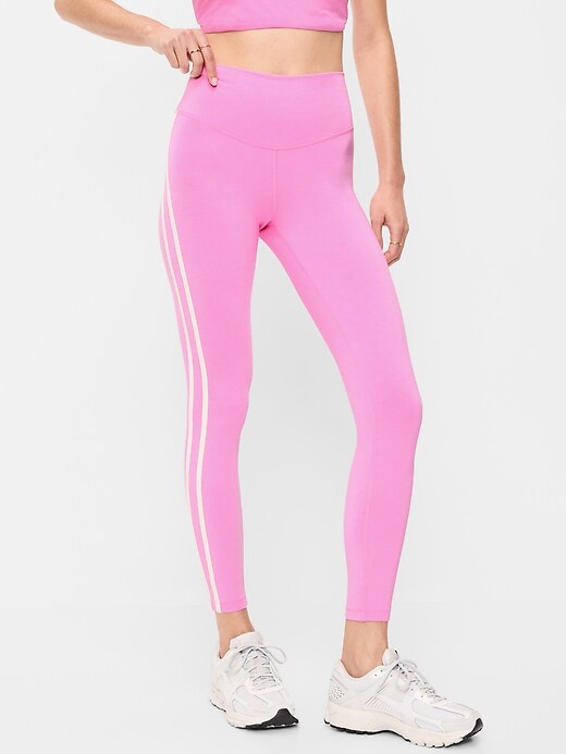 Image number 1 showing, High-Waisted PowerChill Side-Striped 7/8 Cotton Leggings