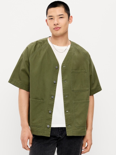 Oversized Short-Sleeve Chore Shirt