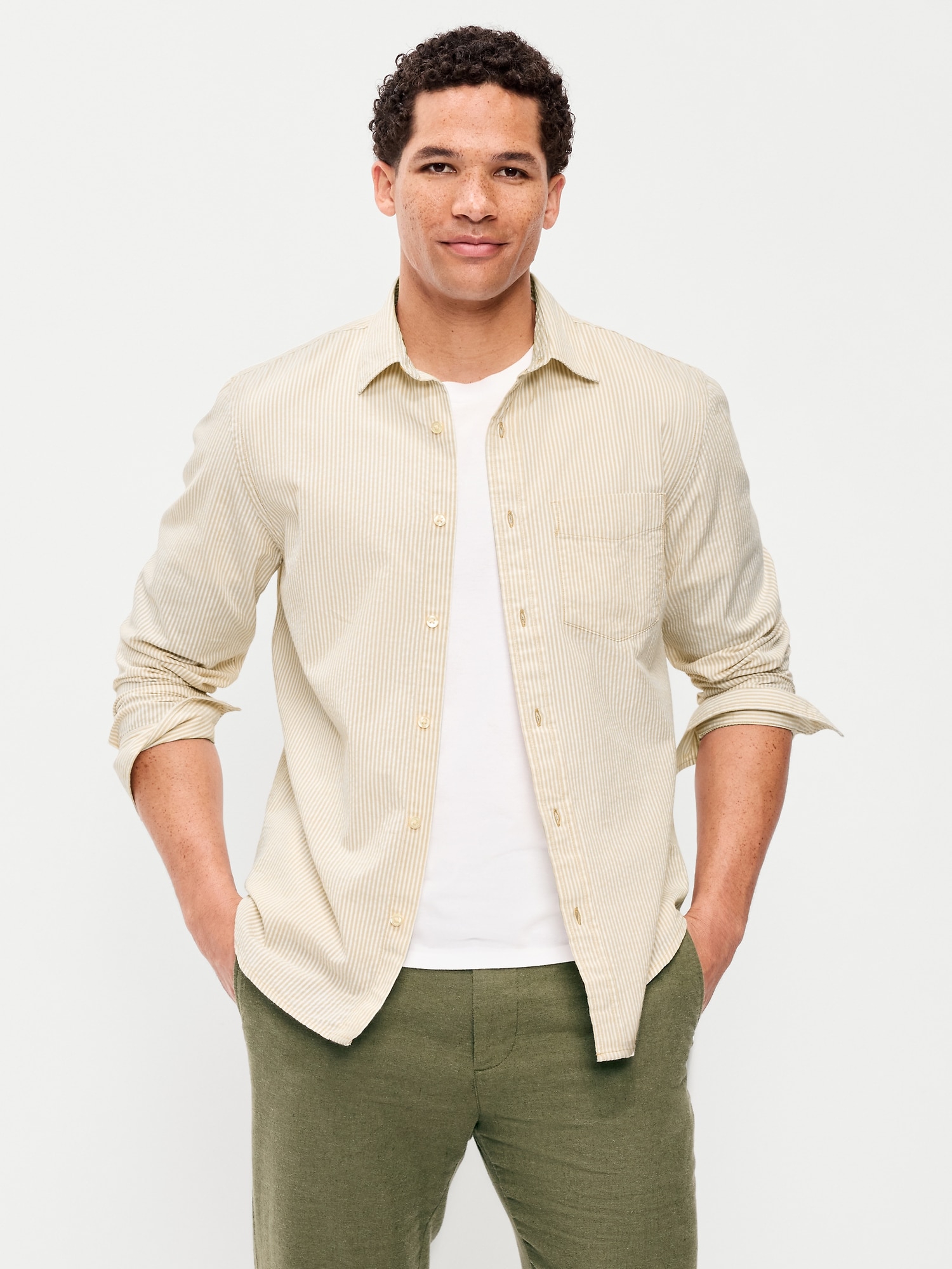 Long-Sleeve Relaxed Striped Pocket Shirt