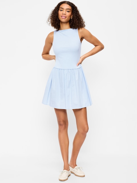 Mixed Media Drop-Waist Mini Dress