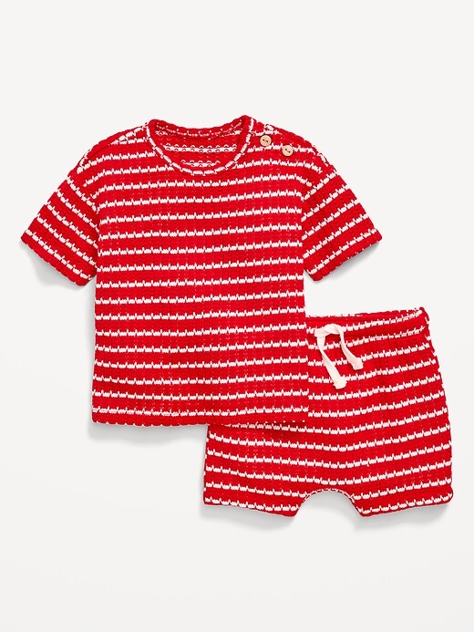 Image number 1 showing, Short-Sleeve Crochet-Knit Top and Shorts Set for Baby