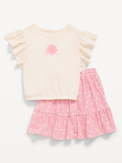 Image number 1 showing, Short-Sleeve Graphic T-Shirt and Skort Set for Toddler Girls