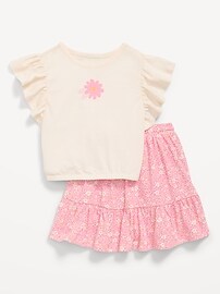 Image number 1 showing, Short-Sleeve Graphic T-Shirt and Skort Set for Toddler Girls