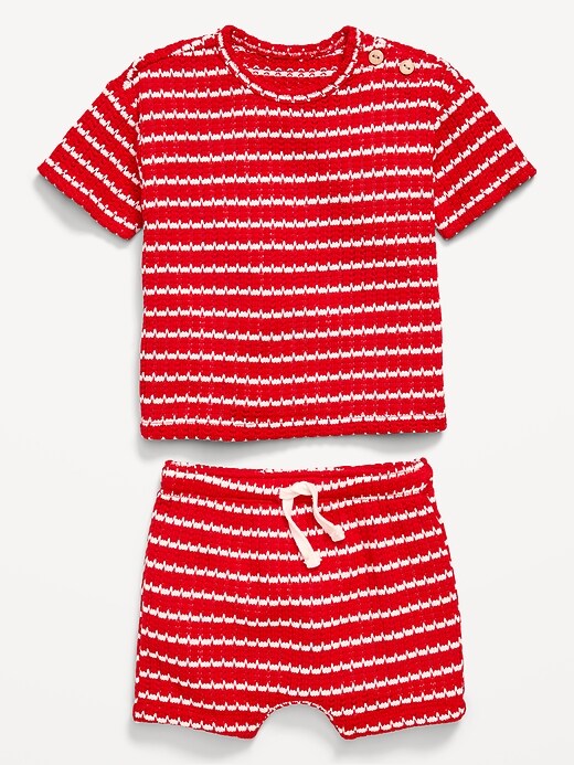 Image number 2 showing, Short-Sleeve Crochet-Knit Top and Shorts Set for Baby