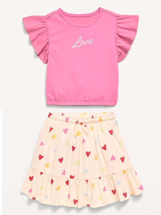 Image number 2 showing, Short-Sleeve Graphic T-Shirt and Skort Set for Toddler Girls
