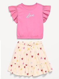 Image number 2 showing, Short-Sleeve Graphic T-Shirt and Skort Set for Toddler Girls