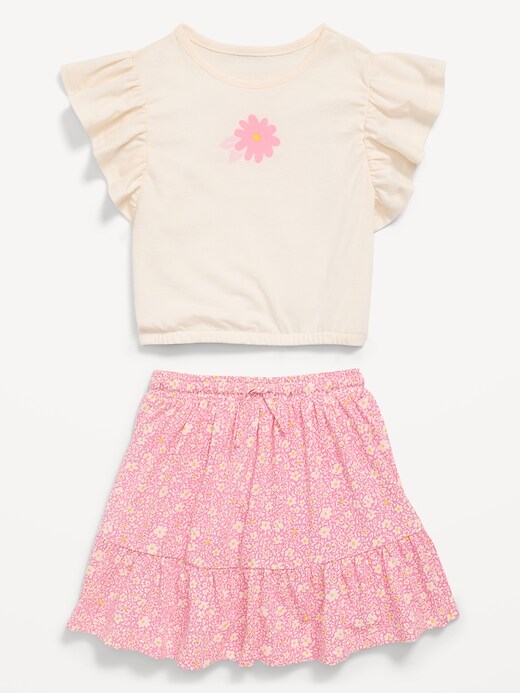 Image number 2 showing, Short-Sleeve Graphic T-Shirt and Skort Set for Toddler Girls