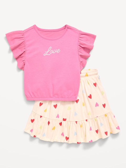 Short-Sleeve Graphic T-Shirt and Skort Set for Toddler Girls