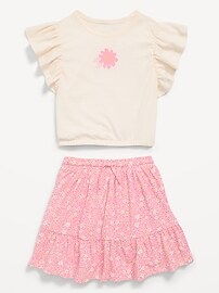 Image number 2 showing, Short-Sleeve Graphic T-Shirt and Skort Set for Toddler Girls