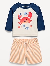 Image number 2 showing, Long-Sleeve Rashguard Swim Top and Trunks Set for Baby