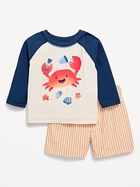 Image number 1 showing, Long-Sleeve Rashguard Swim Top and Trunks Set for Baby