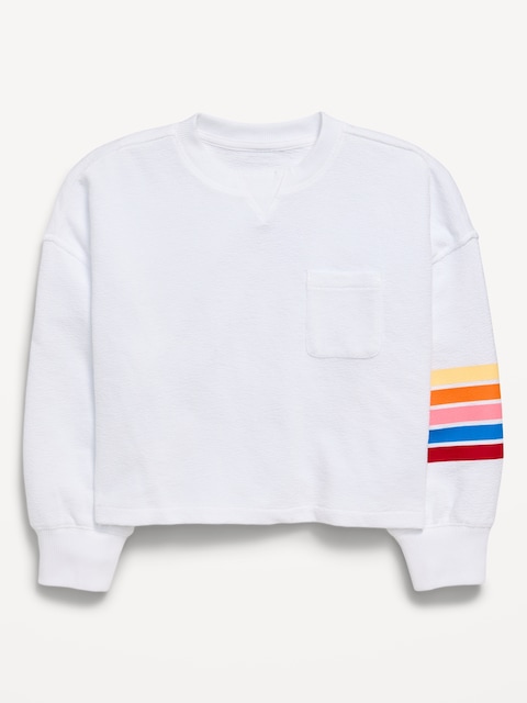 Long-Sleeve Boxy Textured Pocket T-Shirt for Girls