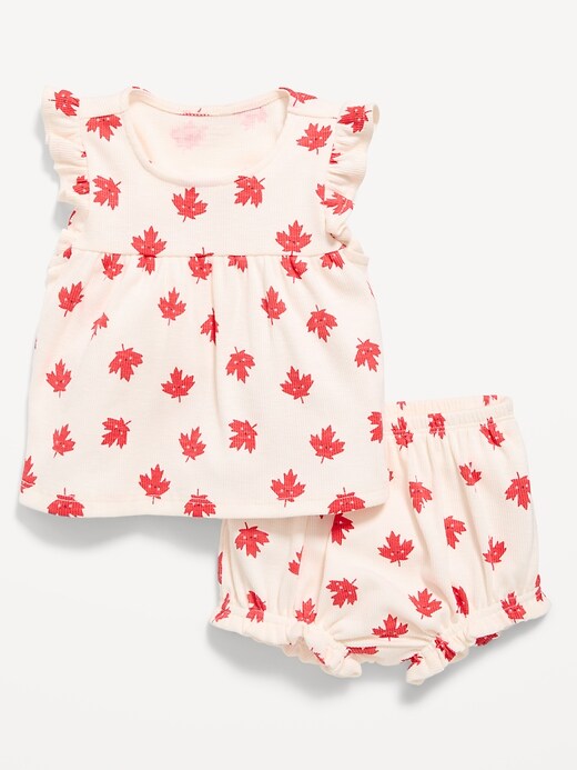 L'image numéro 1 présente Ensemble avec short et haut côtelés à manches flottantes pour bébé