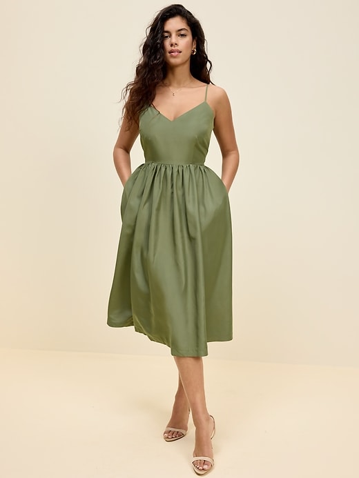 Image number 2 showing, The Occasion by Old Navy Fit & Flare Sleeveless Taffeta Midi Dress