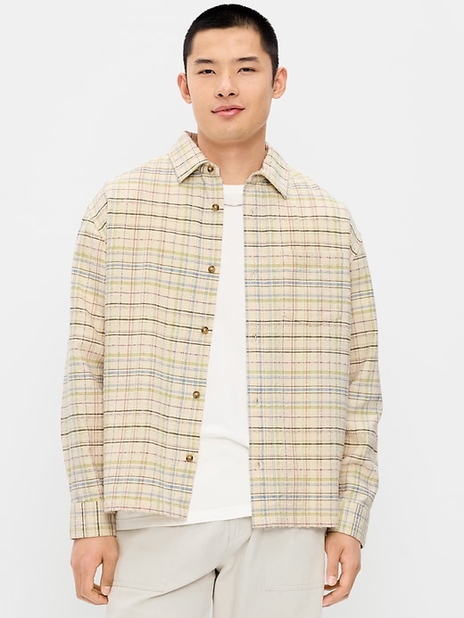 L'image numéro 1 présente Chemise à poche texturée à coupe ample à carreaux