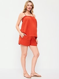 Image number 1 showing, Maternity Foldover-Waist Relaxed Pull-On Crinkle Gauze Shorts