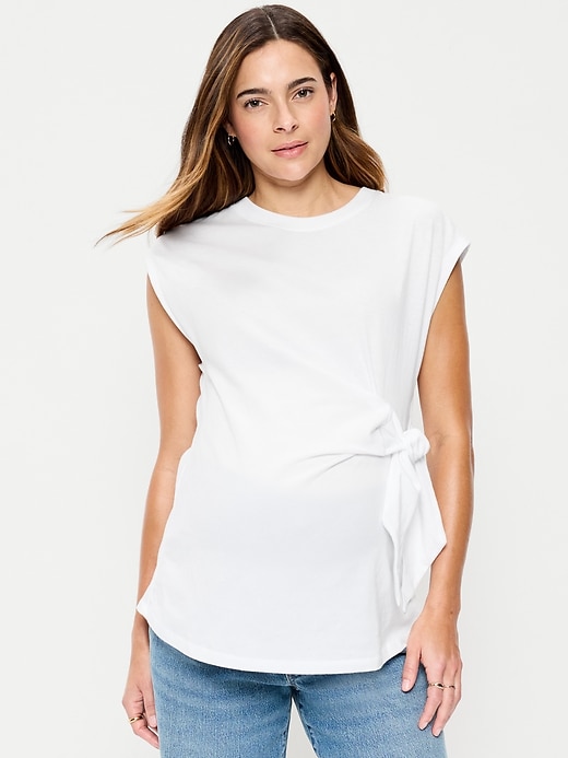 Image number 1 showing, Maternity Short-Sleeve Side-Tie Top