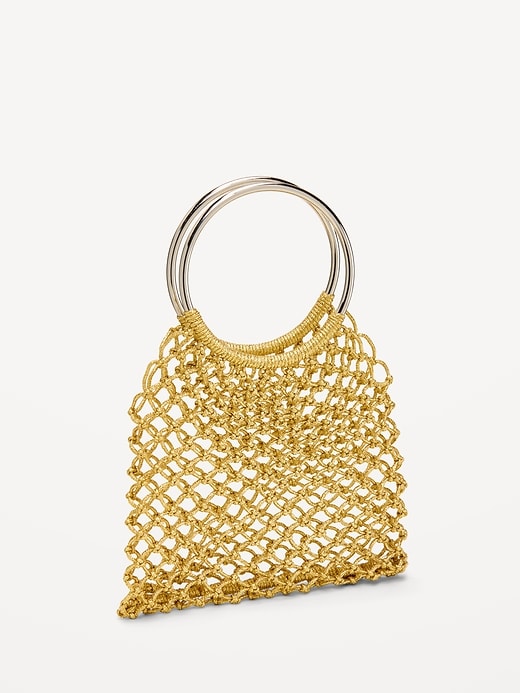 Image number 1 showing, Metallic Crochet Ring Handle Bag