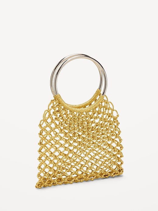 Image number 3 showing, Metallic Crochet Ring Handle Bag
