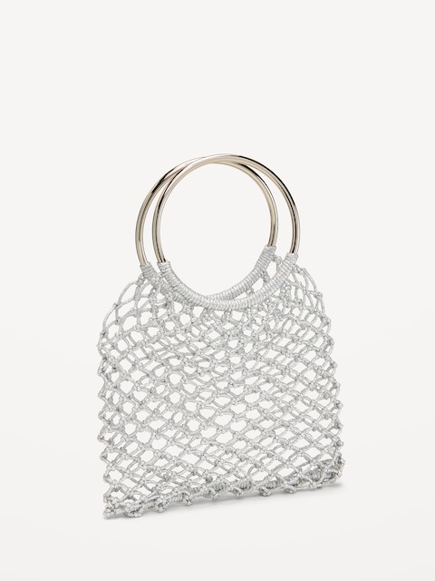 Metallic Crochet Ring Handle Bag